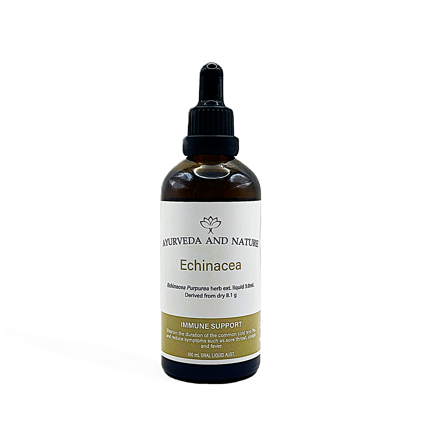 Bottle of Echinacea extract from Ayurveda and Nature on a white background