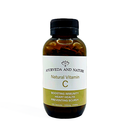 Bottle of Vitamin C extract from Ayurveda and Nature on a white background