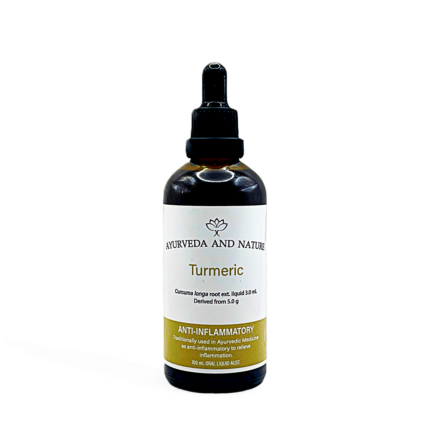Bottle of Turmeric extract from Ayurveda and Nature on a white background