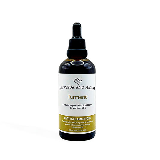 Bottle of Turmeric extract from Ayurveda and Nature on a white background